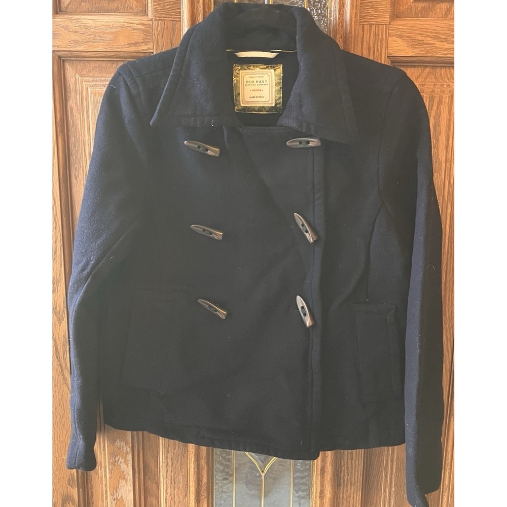 Women's OLD NAVY Jacket Pea‎ Coat Wool Blend Navy Blue Cropped Toggles Buttons M